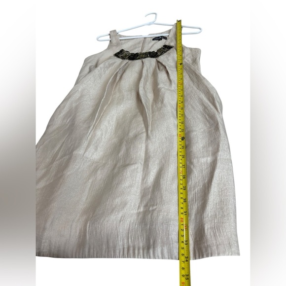 Alexia Admor Jewel Stone Crystal Neck Pleated Trapeze Dress Shimmer Taupe Tan S - Picture 10 of 11